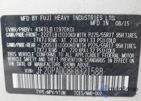 2015 Subaru Xv Crosstrek 2.0I Premium из США, поврежденный, VIN JF2GPADC8F8321588